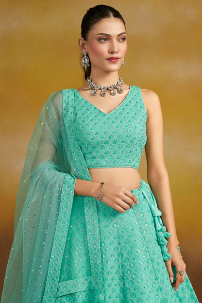 Georgette Lehenga Choli In Sky Blue Colour LC10110137