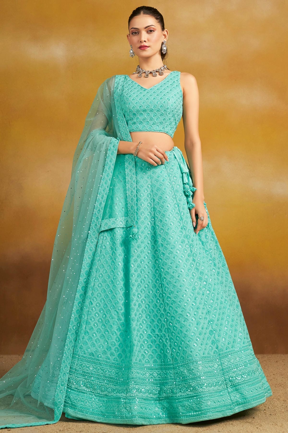 Georgette Lehenga Choli In Sky Blue Colour LC10110137