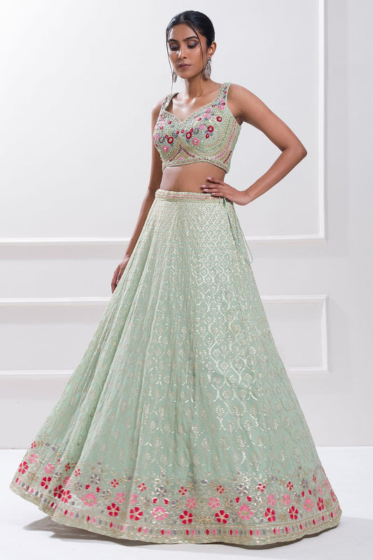 Georgette Lehenga Choli In Sky Blue Colour LC10110173