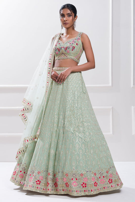 Georgette Lehenga Choli In Sky Blue Colour LC10110173