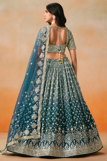 Georgette Lehenga Choli In Teal Blue Colour LC10110118