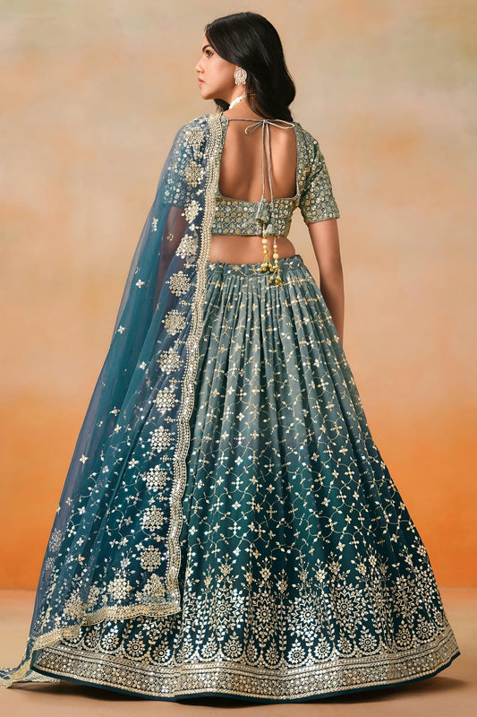 Georgette Lehenga Choli In Teal Blue Colour LC10110118