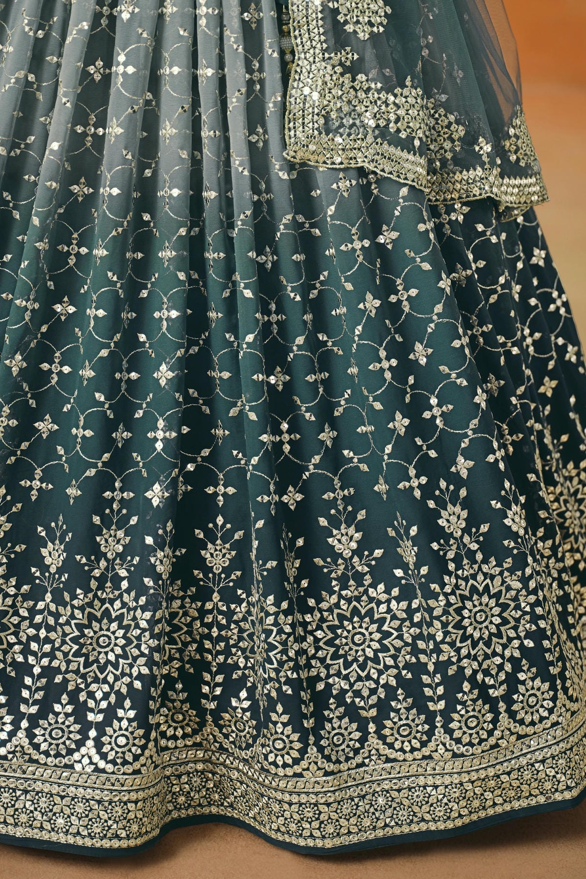 Georgette Lehenga Choli In Teal Blue Colour LC10110118