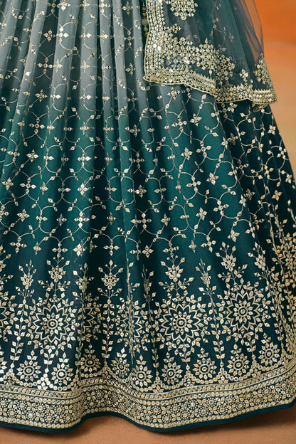 Georgette Lehenga Choli In Teal Blue Colour LC10110118