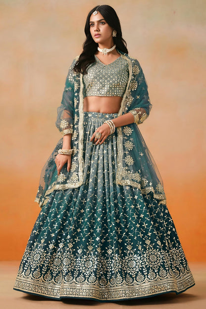 Georgette Lehenga Choli In Teal Blue Colour LC10110118