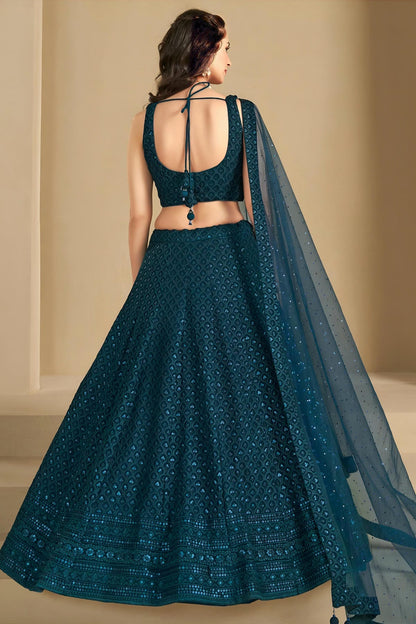 Georgette Lehenga Choli In Teal Blue Colour LC10110129