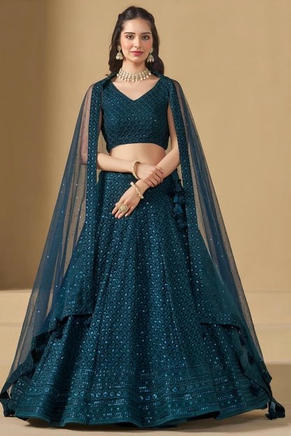 Georgette Lehenga Choli In Teal Blue Colour LC10110129