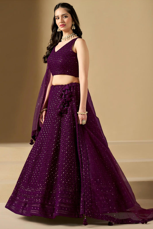 Georgette Lehenga Choli In Wine Colour LC10110132