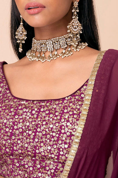 Georgette Lehenga Choli In Wine Colour LC10110162