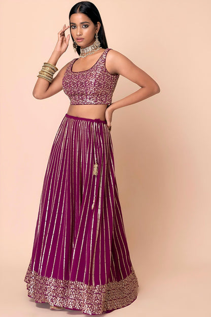 Georgette Lehenga Choli In Wine Colour LC10110162