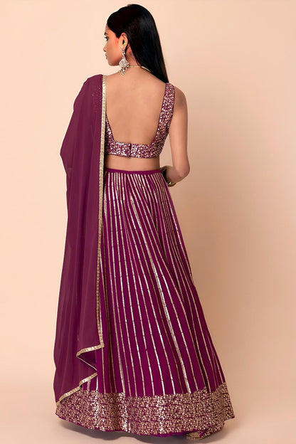 Georgette Lehenga Choli In Wine Colour LC10110162