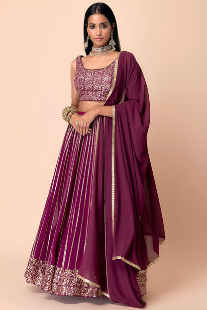 Georgette Lehenga Choli In Wine Colour LC10110162