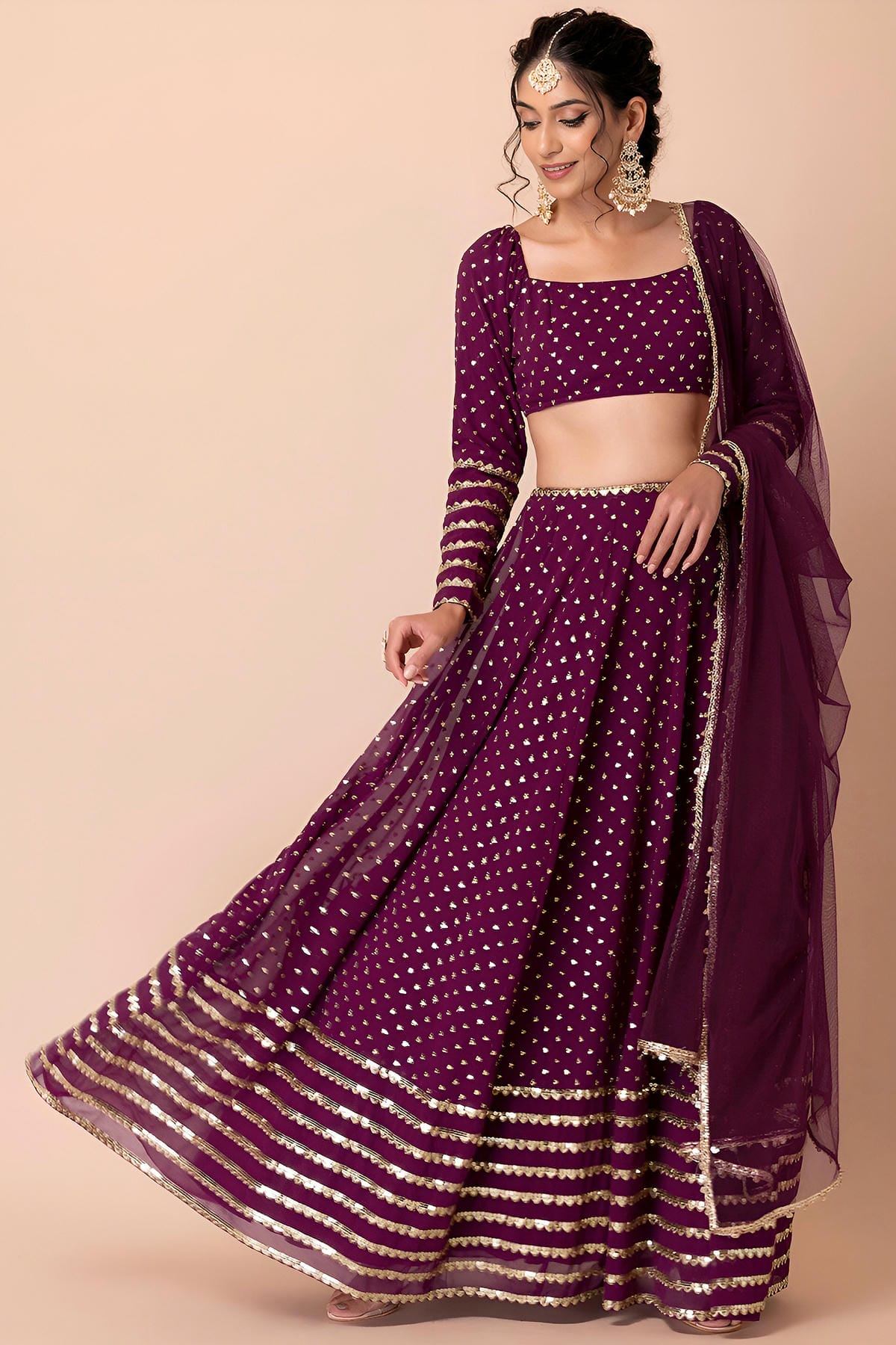 Georgette Lehenga Choli In Wine Colour LC10110166