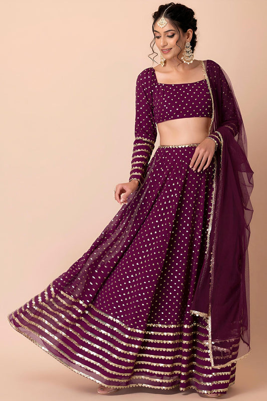 Georgette Lehenga Choli In Wine Colour LC10110166