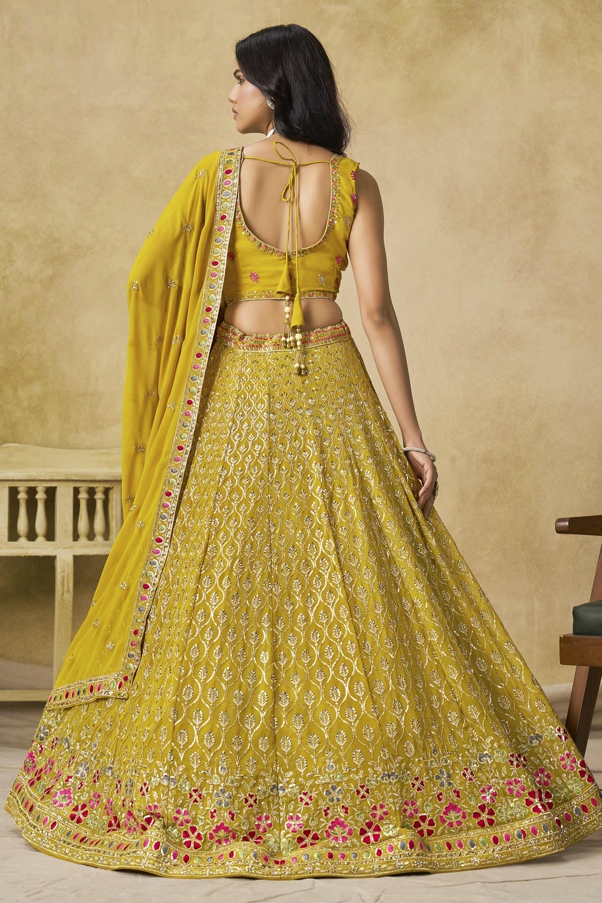 Georgette Lehenga Choli In Yellow Colour LC10110116