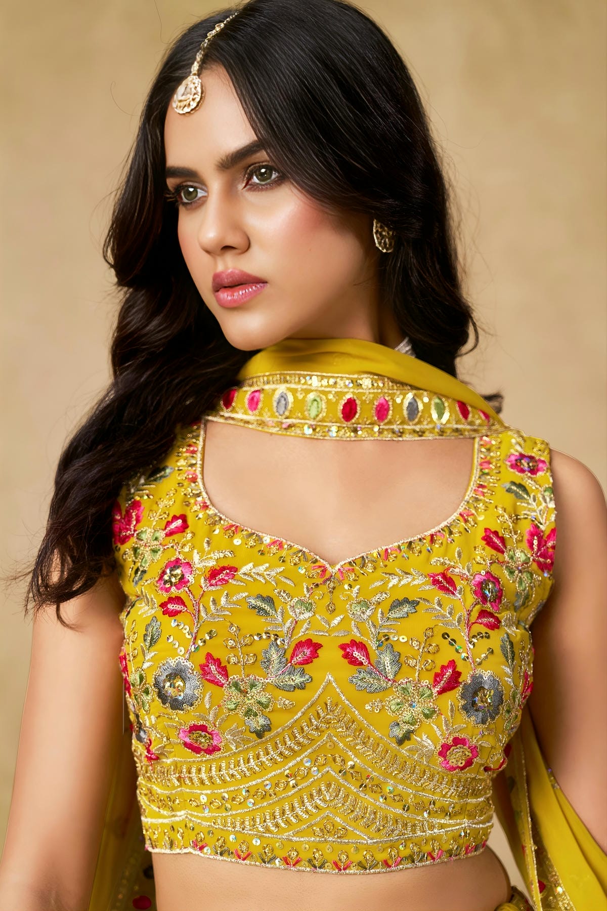 Georgette Lehenga Choli In Yellow Colour LC10110116