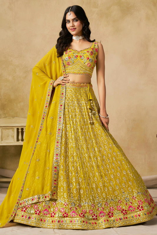 Georgette Lehenga Choli In Yellow Colour LC10110116