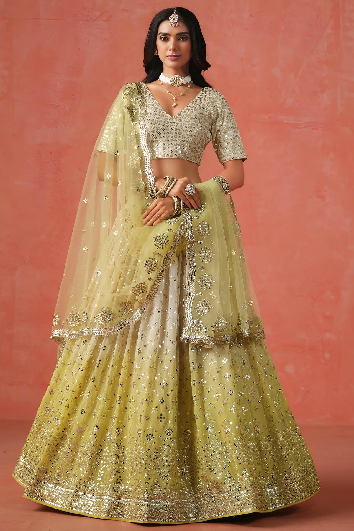 Georgette Lehenga Choli In Yellow Colour LC10110127