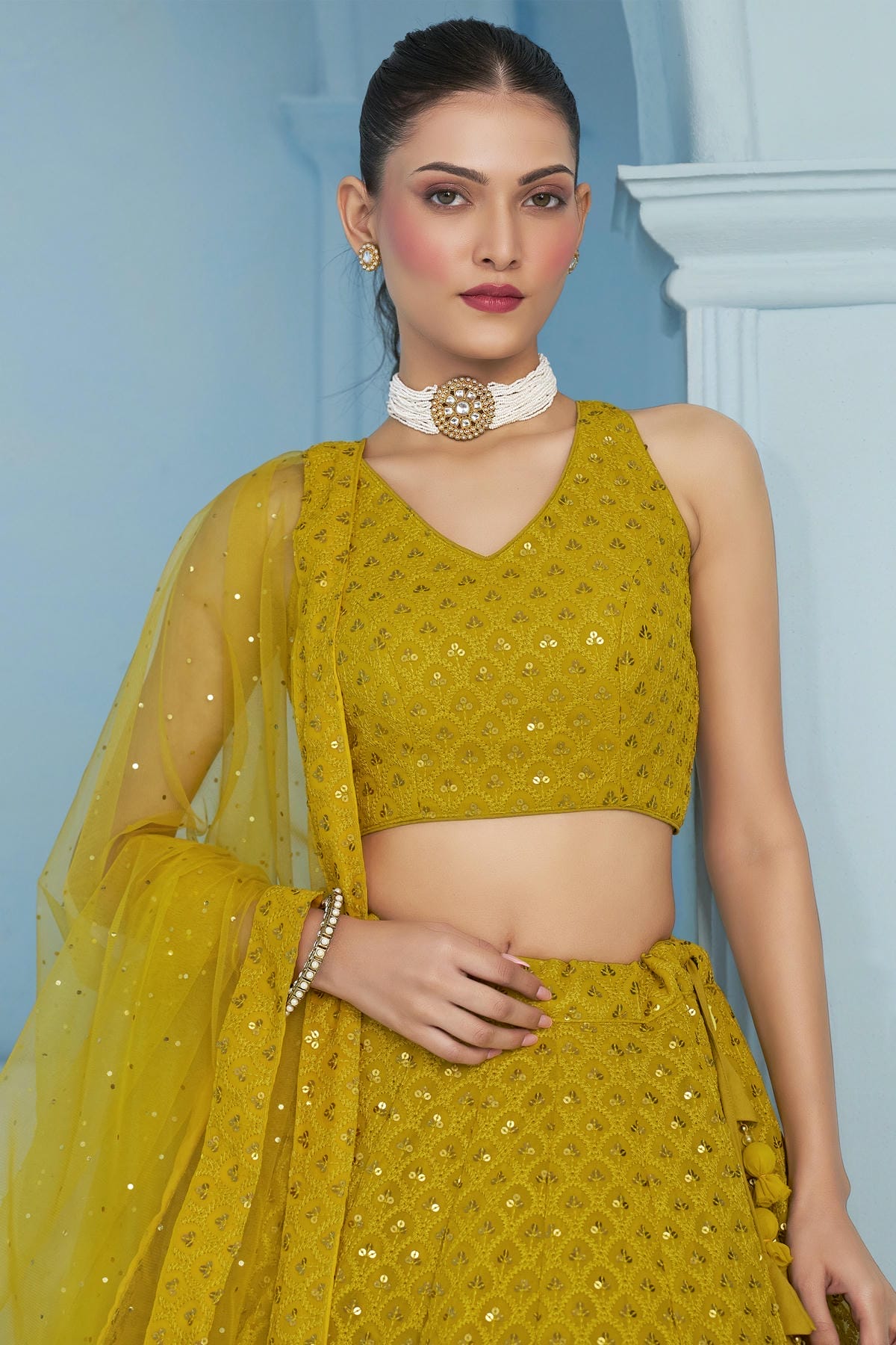 Georgette Lehenga Choli In Yellow Colour LC10110142