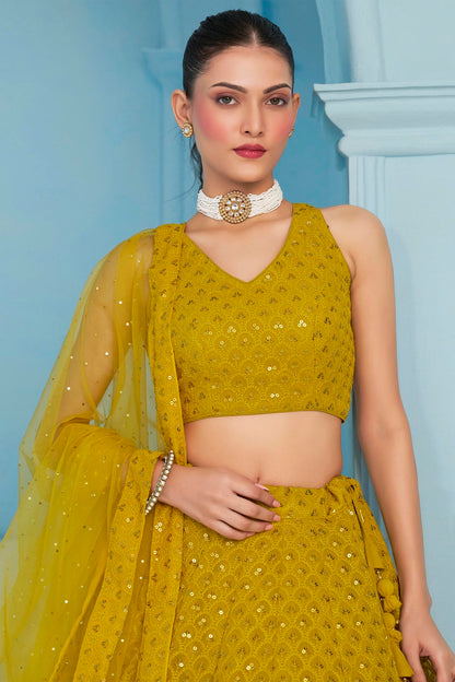 Georgette Lehenga Choli In Yellow Colour LC10110142