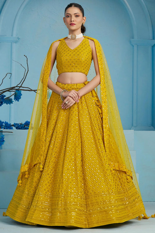 Georgette Lehenga Choli In Yellow Colour LC10110142