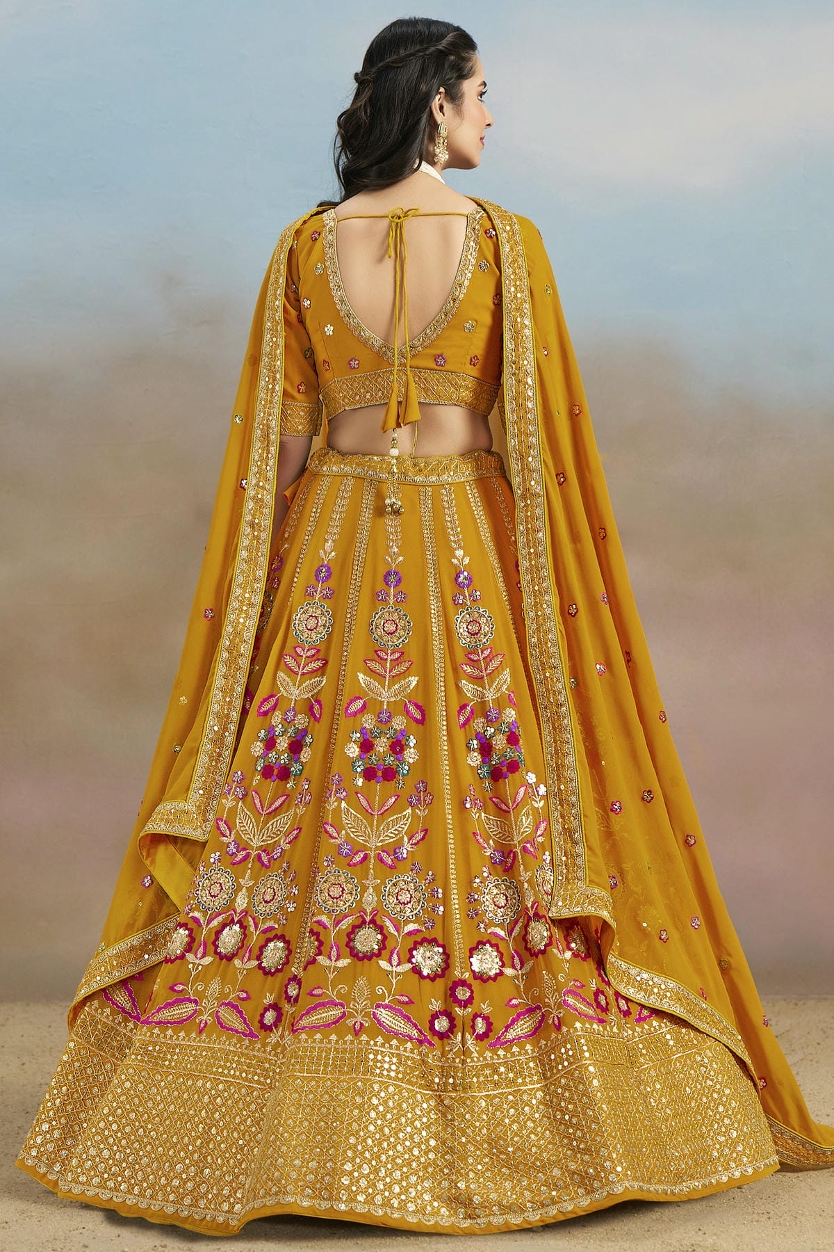 Georgette Lehenga Choli In Yellow Colour LC10110148