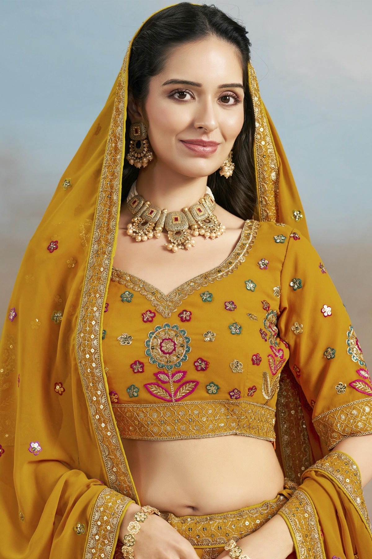 Georgette Lehenga Choli In Yellow Colour LC10110148