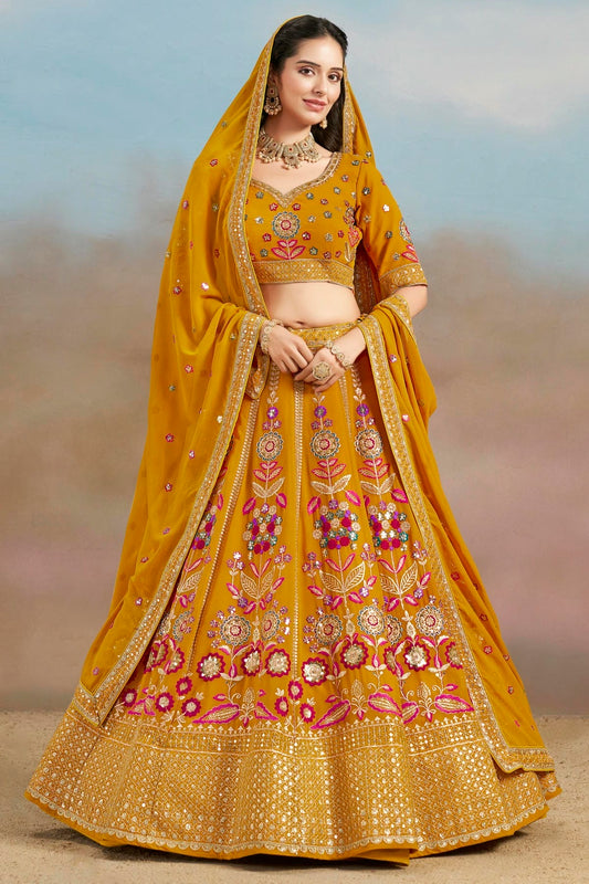 Georgette Lehenga Choli In Yellow Colour LC10110148
