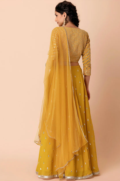 Georgette Lehenga Choli In Yellow Colour LC10110165
