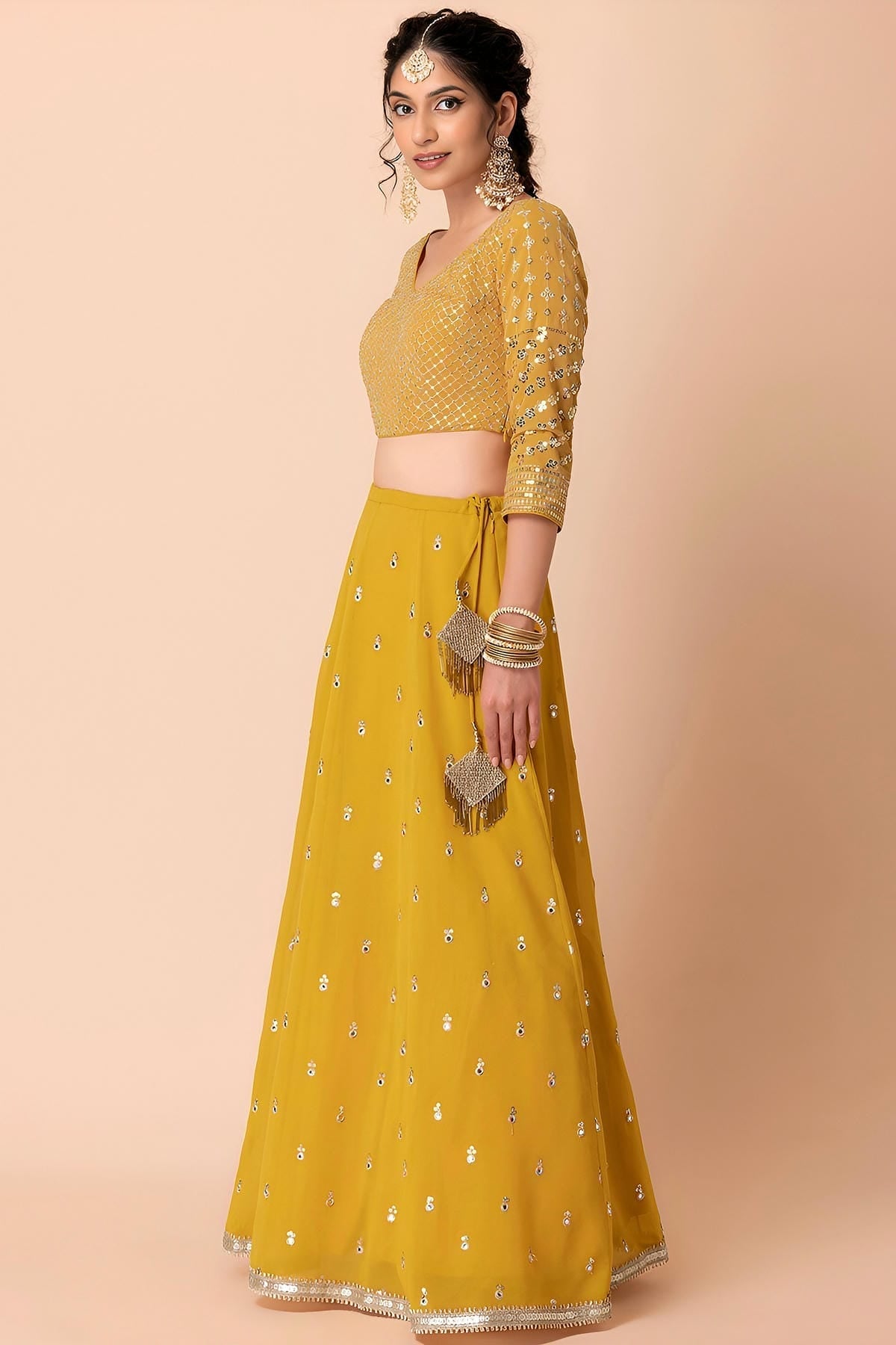 Georgette Lehenga Choli In Yellow Colour LC10110165