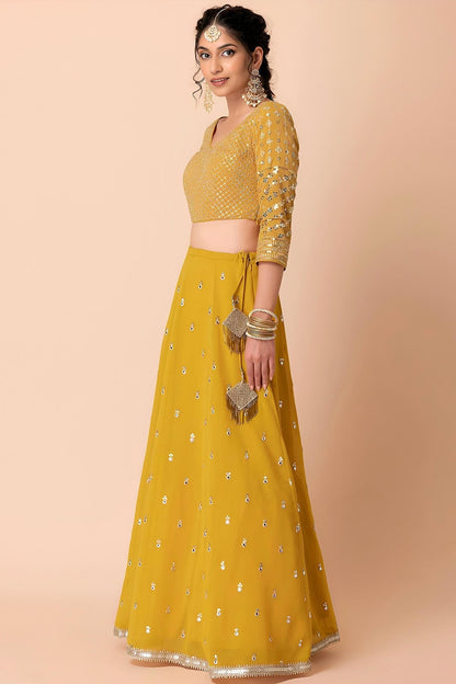 Georgette Lehenga Choli In Yellow Colour LC10110165