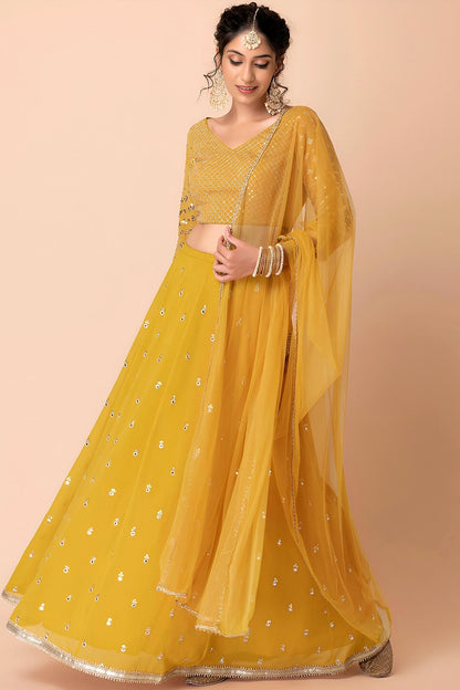 Georgette Lehenga Choli In Yellow Colour LC10110165