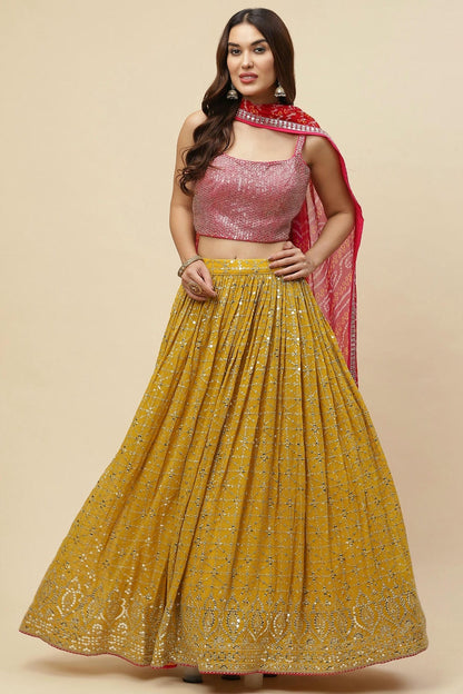 Georgette Lehenga Choli In Yellow Colour LC10110170