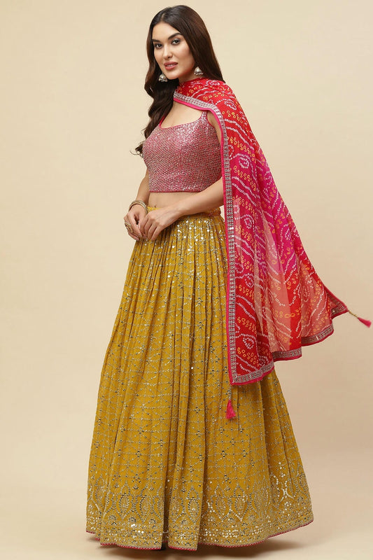 Georgette Lehenga Choli In Yellow Colour LC10110170