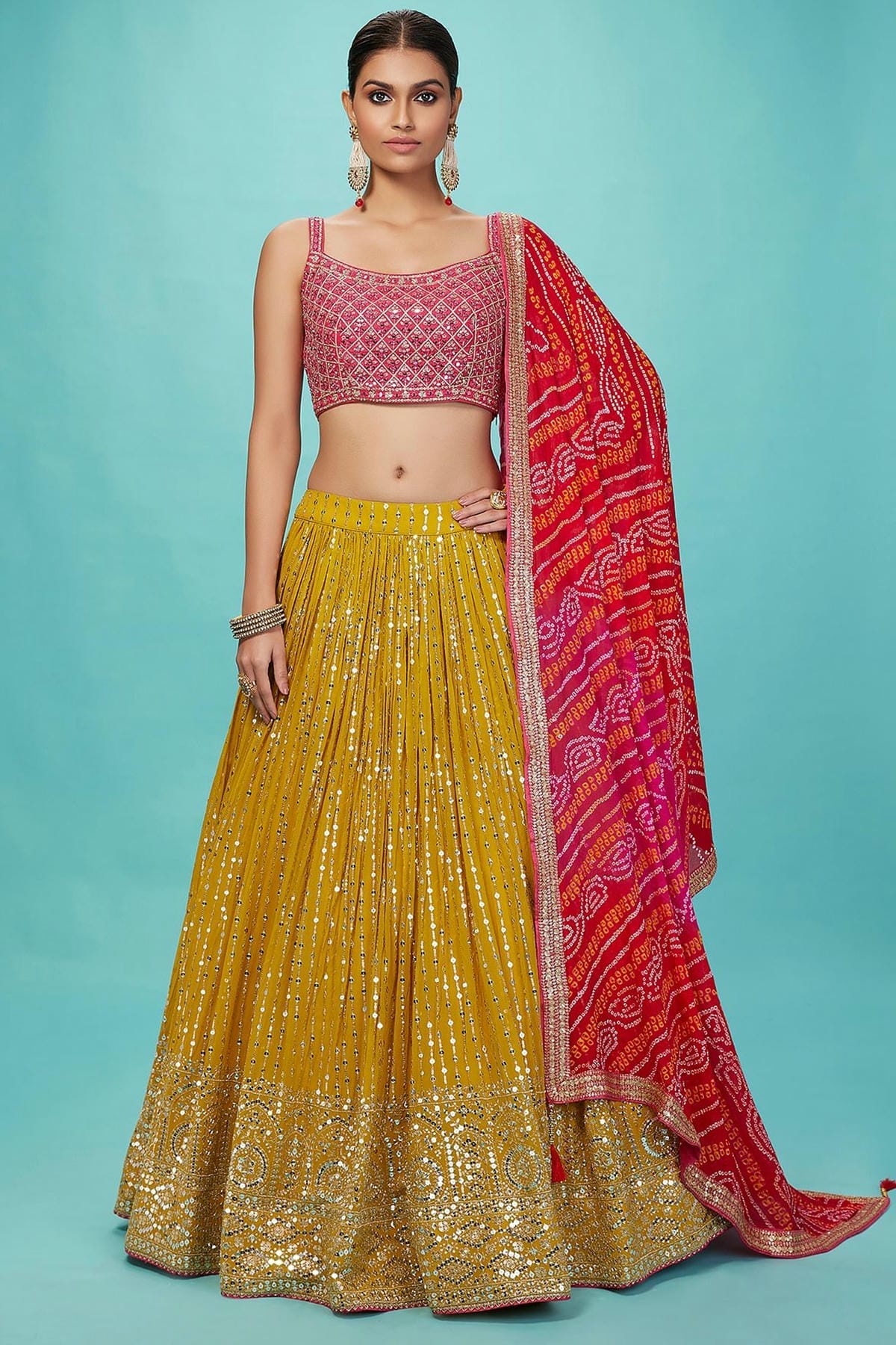 Georgette Lehenga Choli In Yellow Colour LC10110171