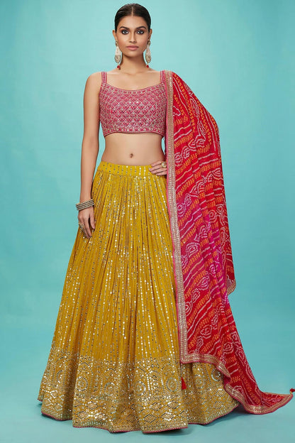 Georgette Lehenga Choli In Yellow Colour LC10110171