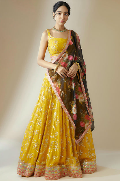 Georgette Lehenga Choli In Yellow Colour LC10110176