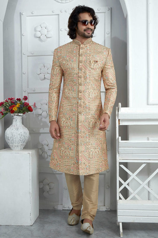 Gold Art Silk Sherwan With Churidar Pant  NCSH12310295