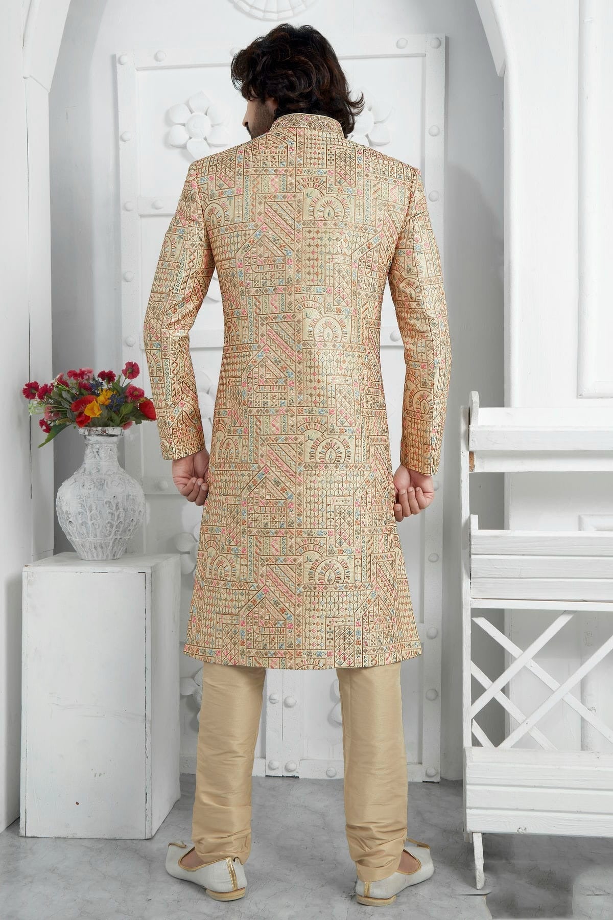 Gold Art Silk Sherwan With Churidar Pant  NCSH12310295