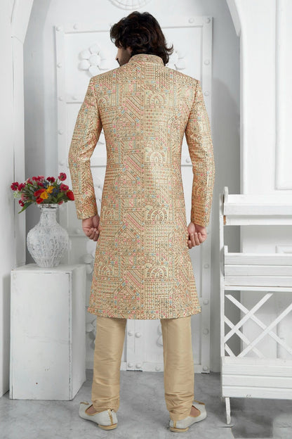 Gold Art Silk Sherwan With Churidar Pant  NCSH12310295
