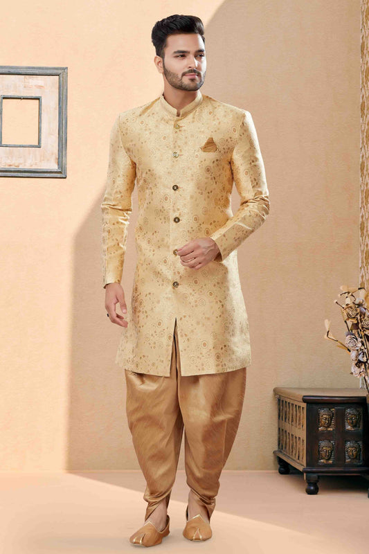 Gold Dhoti SherwaniIn Banarasi Jacquard NCSH10410500