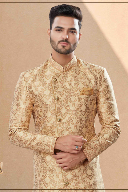 Gold Dhoti SherwaniIn Banarasi Jacquard  NCSH10410501