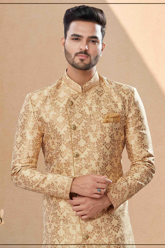Gold Dhoti SherwaniIn Banarasi Jacquard  NCSH10410501