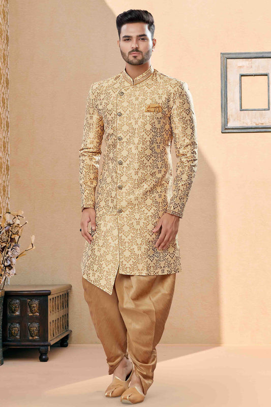 Gold Dhoti SherwaniIn Banarasi Jacquard NCSH10410501