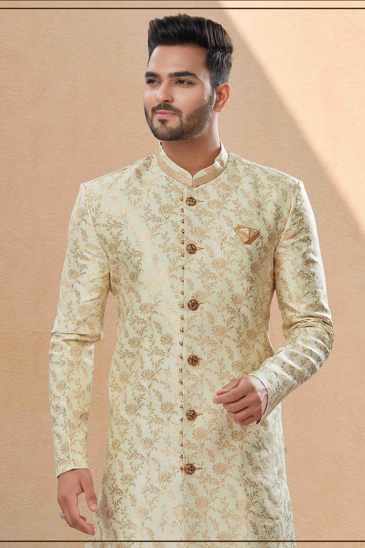 Gold Dhoti SherwaniIn Banarasi Jacquard  NCSH10410505