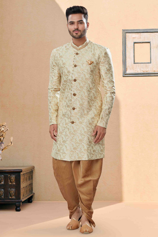 Gold Dhoti SherwaniIn Banarasi Jacquard NCSH10410505