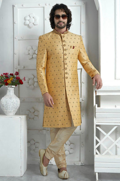 Gold Georgette Sherwan With Churidar Pant  NCSH12310297