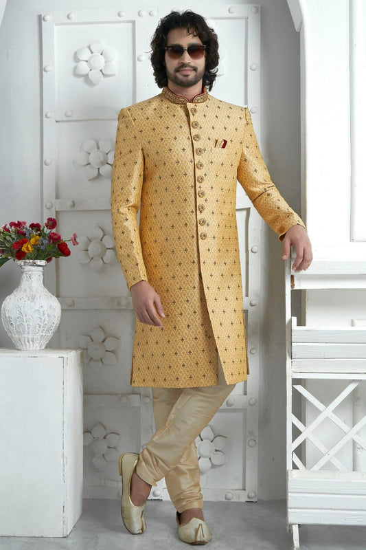 Gold Georgette Sherwan With Churidar Pant  NCSH12310297