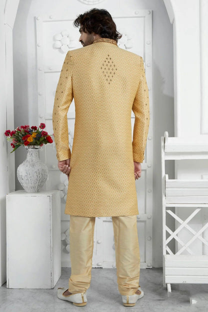 Gold Georgette Sherwan With Churidar Pant  NCSH12310297