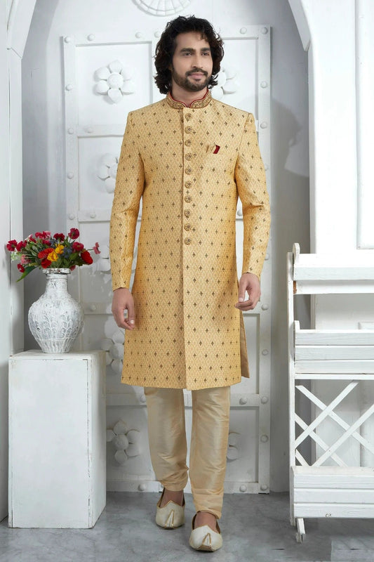 Gold Georgette Sherwan With Churidar Pant NCSH12310297